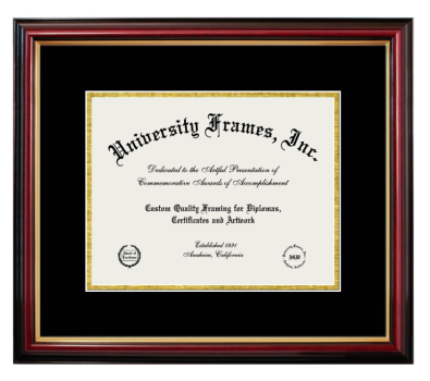 6 x 8 Document Frame Unimprinted Matboard Petite Mahogany with Black & Gold